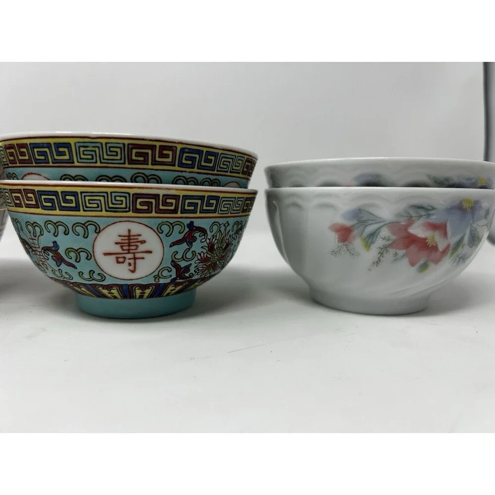 Chinese Porcelain Rice/Soup Bowls Lot of 8 - Jingdezhen Famille Rose & More